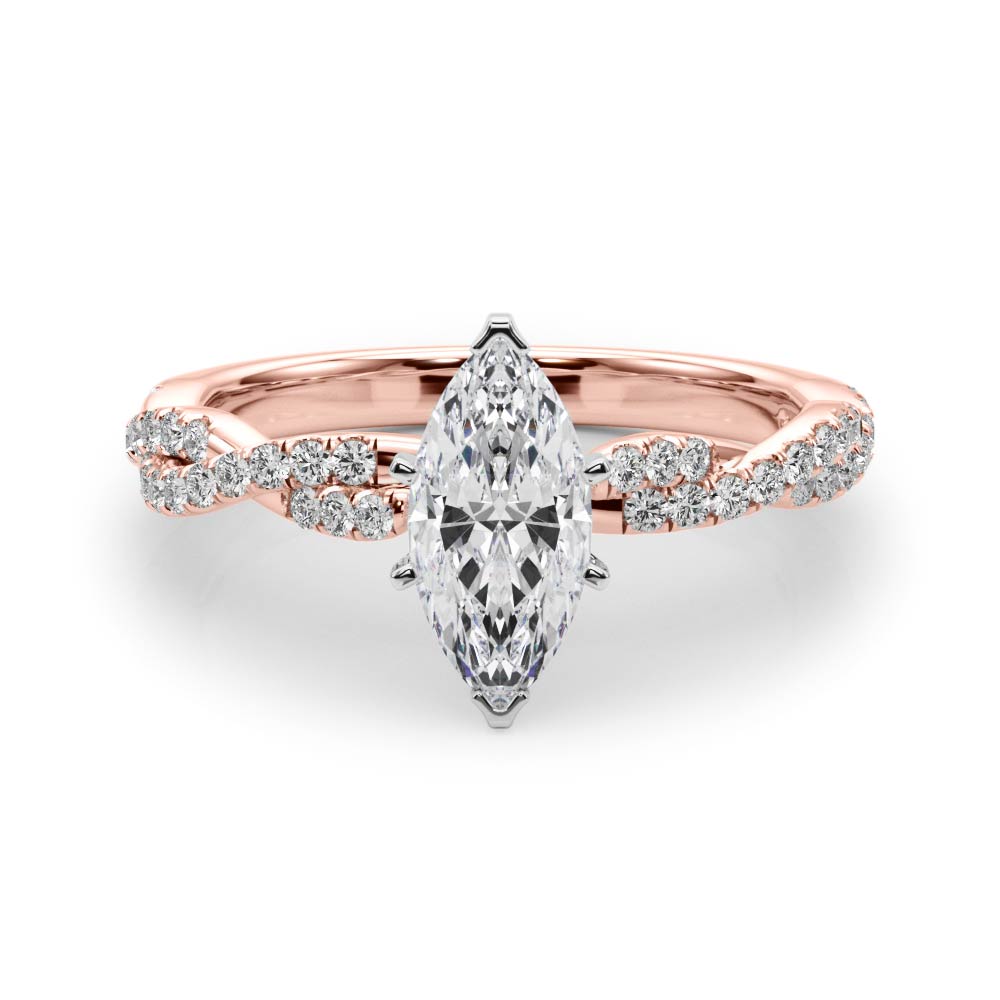 Rose gold Marquise Solitaire Twisted Pave Band with Four-Prong Setting 1