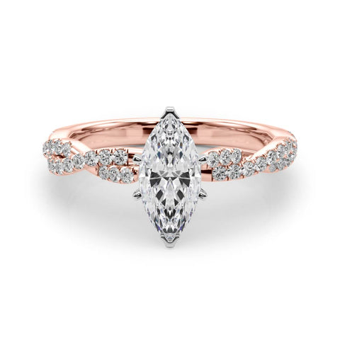 Rose gold Marquise Solitaire Twisted Pave Band with Four-Prong Setting 1