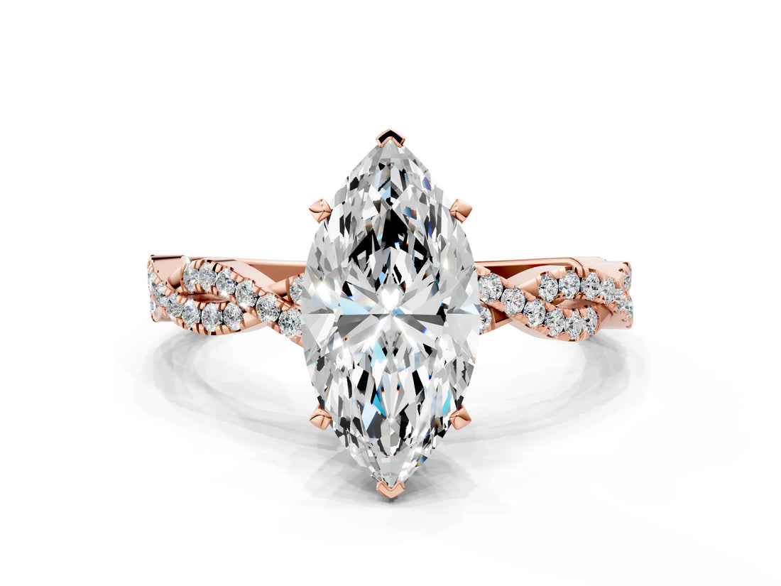 Rose gold Marquise Solitaire Twisted Pave Band with Four-Prong Setting_9