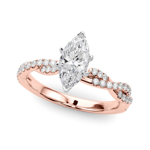 Rose gold Marquise Solitaire Twisted Pave Band with Four-Prong Setting