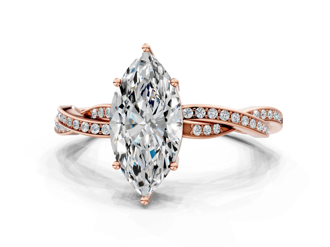 Rose gold Marquise Solitaire Twisted Pave Diamond Ring with Four-Prong Setting_114