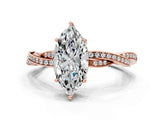 Rose gold Marquise Solitaire Twisted Pave Diamond Ring with Four-Prong Setting_114