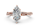 Rose gold Marquise Solitaire Twisted Pave Diamond Ring with Four-Prong Setting_12