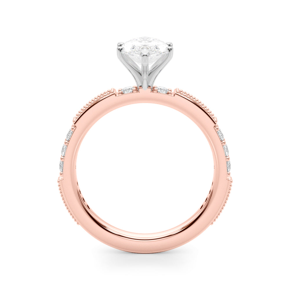 Rose gold Marquise Solitaire with Pavé Band and Four-Prong Setting 2