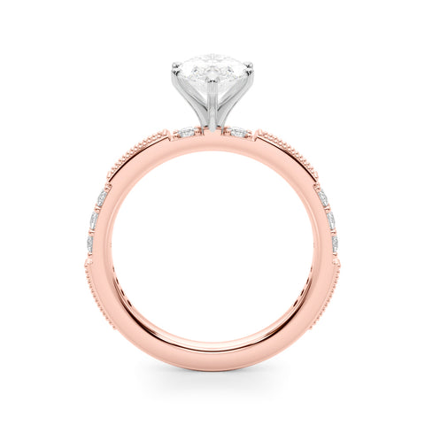 Rose gold Marquise Solitaire with Pavé Band and Four-Prong Setting 2
