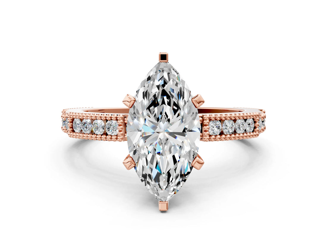 Rose gold Marquise Solitaire with Pavé Band and Four-Prong Setting_370