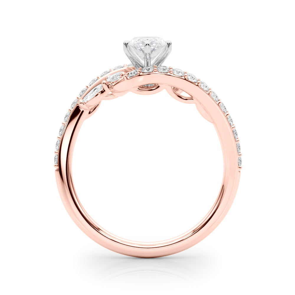 Rose gold Marquise Solitaire with Pavé Twist Band and Four-Prong Setting 2