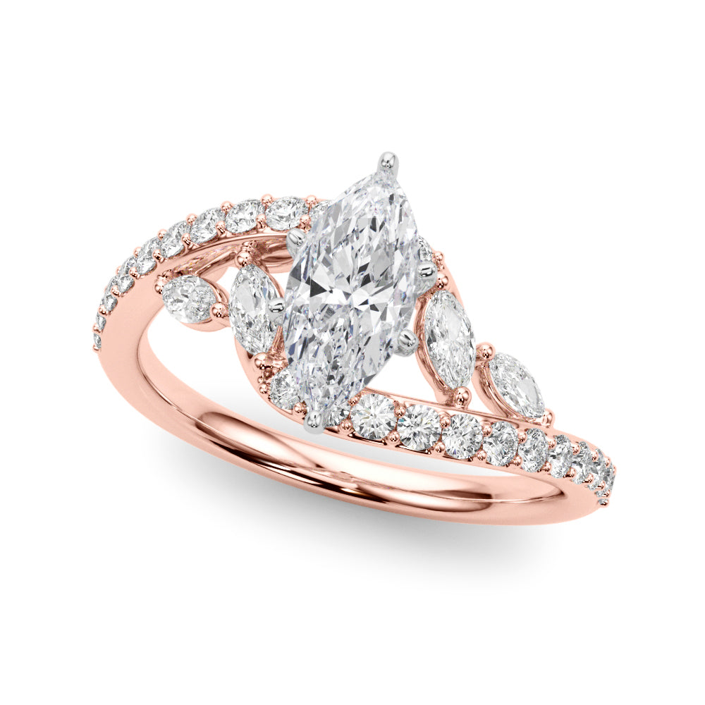 Rose gold Marquise Solitaire with Pavé Twist Band and Four-Prong Setting