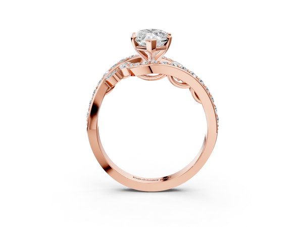Rose gold Marquise Solitaire with Pavé Twist Band and Four-Prong Setting