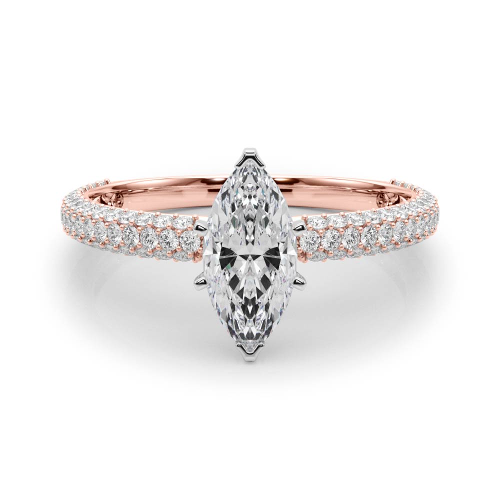 Rose gold Marquise Solitaire with Pave Band and Four-Prong Setting 1