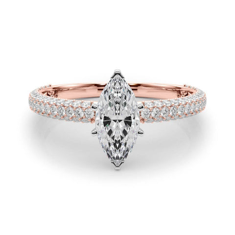 Rose gold Marquise Solitaire with Pave Band and Four-Prong Setting 1