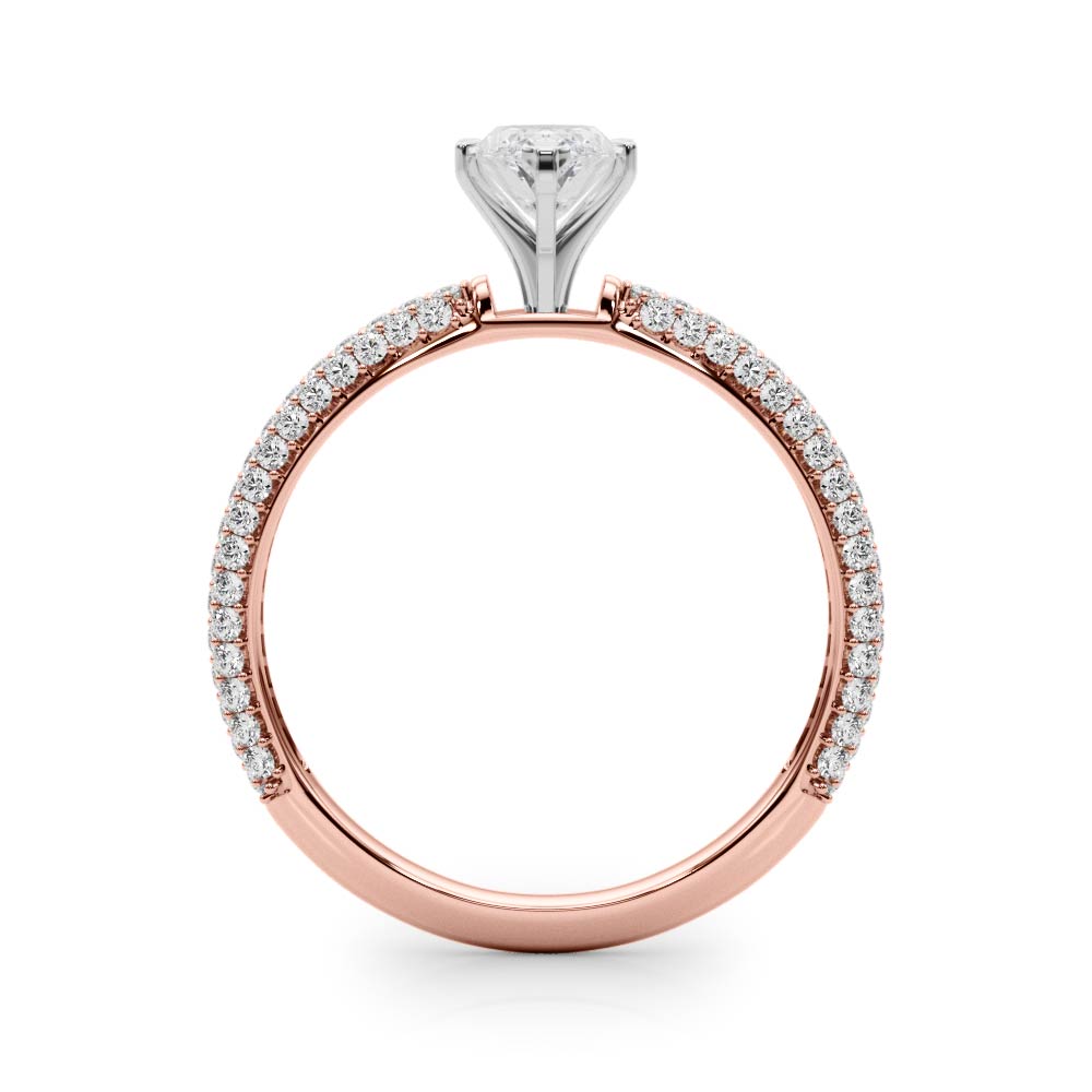 Rose gold Marquise Solitaire with Pave Band and Four-Prong Setting 2
