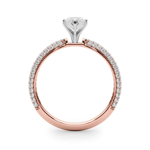Rose gold Marquise Solitaire with Pave Band and Four-Prong Setting 2