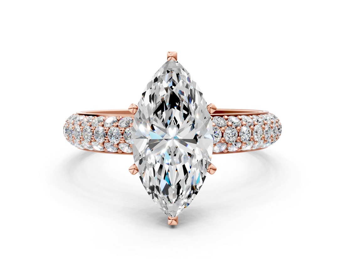 Rose gold Marquise Solitaire with Pave Band and Four-Prong Setting_8