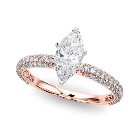 Rose gold Marquise Solitaire with Pave Band and Four-Prong Setting