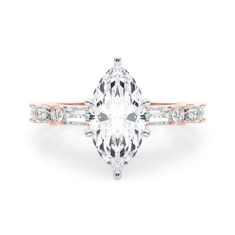 Rose gold Marquise Solitaire with Side Baguettes and Channel Set Band 1
