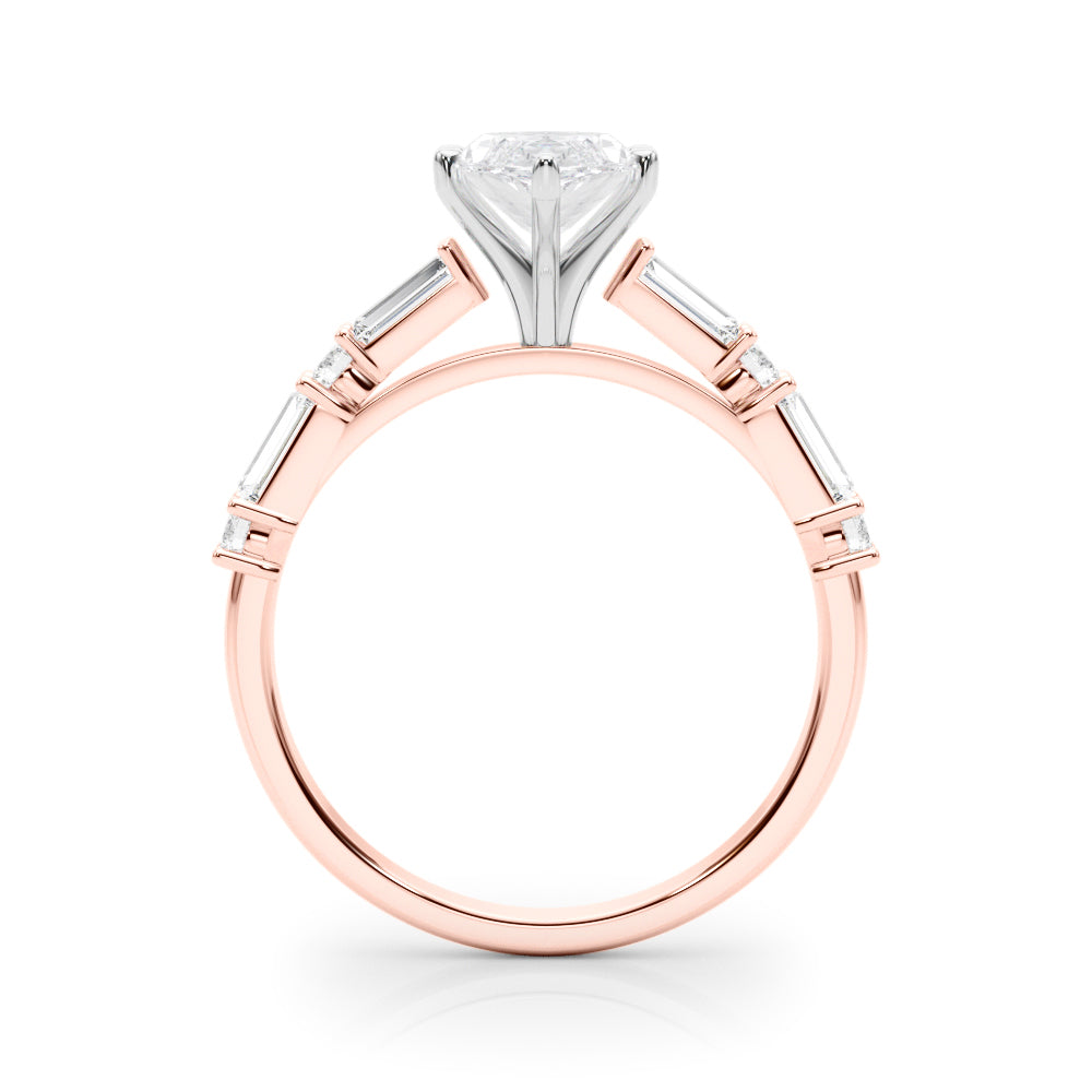 Rose gold Marquise Solitaire with Side Baguettes and Channel Set Band 2