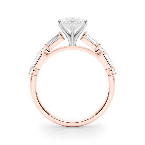 Rose gold Marquise Solitaire with Side Baguettes and Channel Set Band 2