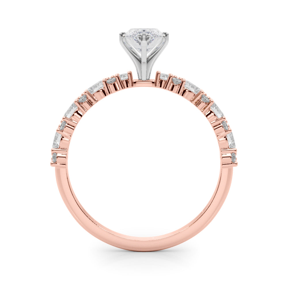 Rose gold Marquise Solitaire with Side Stones, Pave Band, Four-Prong Setting 2