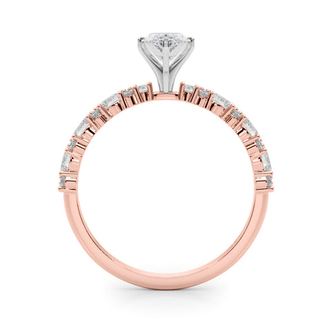 Rose gold Marquise Solitaire with Side Stones, Pave Band, Four-Prong Setting 2