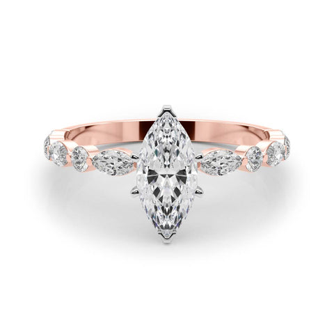 Rose gold Marquise Solitaire with Side Stones on a Pavé Band and Four-Prong Setting 1