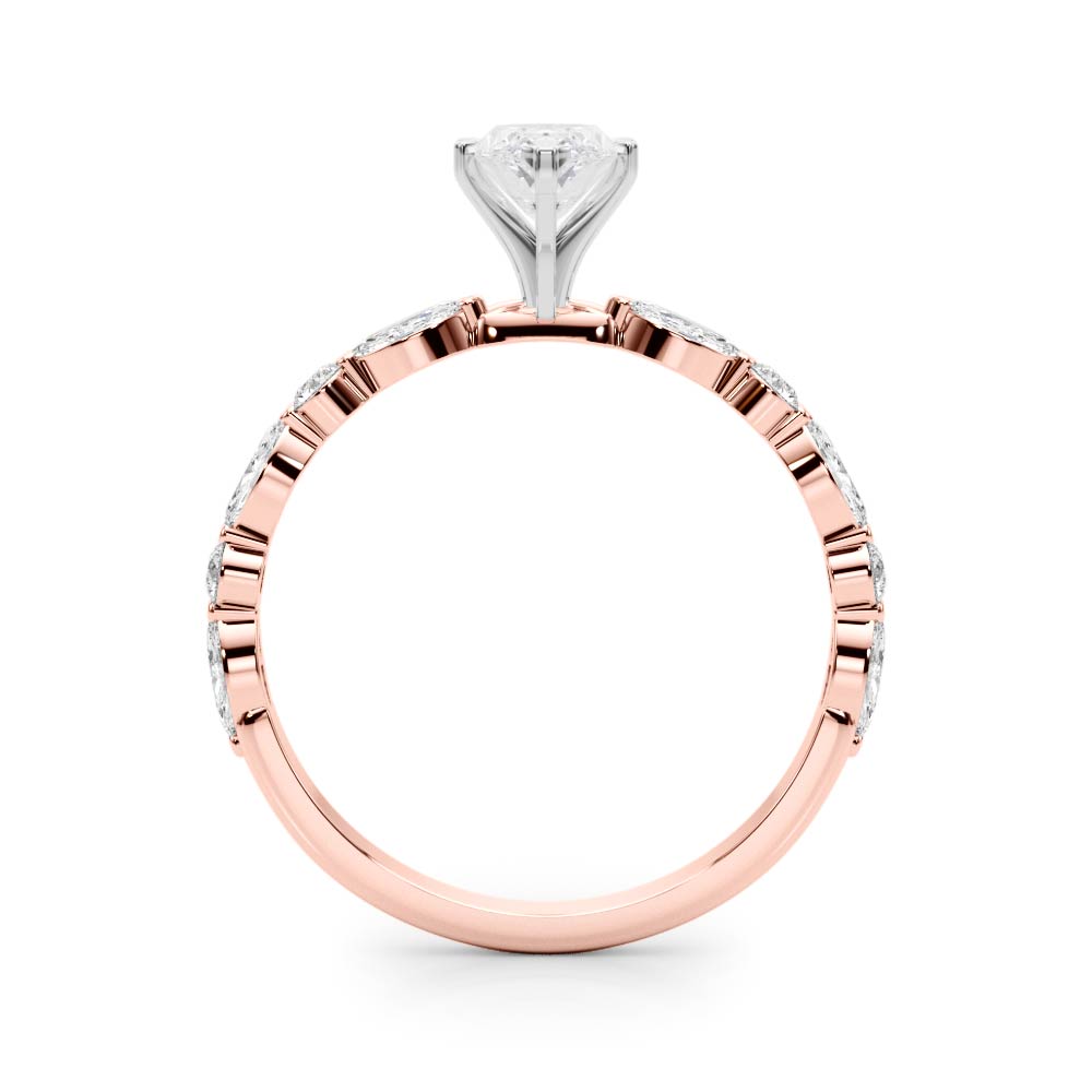 Rose gold Marquise Solitaire with Side Stones on a Pavé Band and Four-Prong Setting 2
