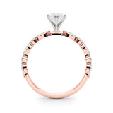 14K Rose Gold 2.09 Carat F VS1 Marquise Solitaire with Side Stones on a Pavé Band and Four-Prong Setting