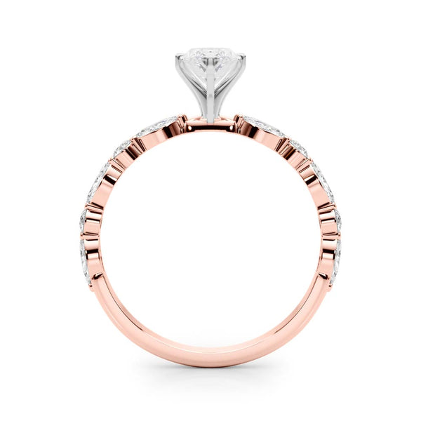 14K Rose Gold 2.09 Carat F VS1 Marquise Solitaire with Side Stones on a Pavé Band and Four-Prong Setting
