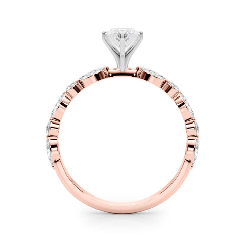 Rose gold Marquise Solitaire with Side Stones on a Pavé Band and Four-Prong Setting 2