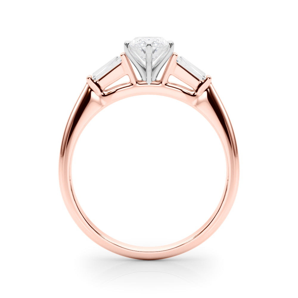 Rose gold Marquise Solitaire with Tapered Baguette Side Stones on a Classic Band with Four-Prong Setting 2
