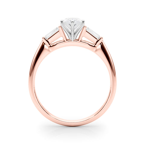 Rose gold Marquise Solitaire with Tapered Baguette Side Stones on a Classic Band with Four-Prong Setting 2