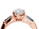 Rose gold Marquise Solitaire with Tapered Baguette Side Stones on a Classic Band with Four-Prong Setting_129