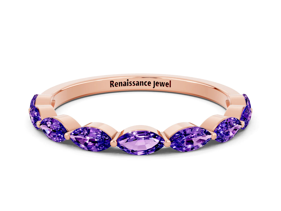 Rose gold Marquise Tanzanite Prong Set Half-Eternity Band_6