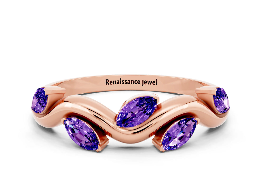 Rose gold Marquise Tanzanite Twisted Band with Prong Setting_6