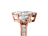 Rose gold Marquise Three-Stone Diamond Ring with Pavé Band and Four-Prong Setting_11