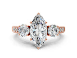 Rose gold Marquise Three-Stone Diamond Ring with Pavé Band and Four-Prong Setting_6
