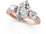 Rose gold Marquise Three-Stone Diamond Ring with Pavé Band and Four-Prong Setting_7
