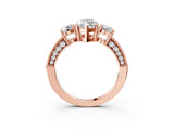 Rose gold Marquise Three-Stone Diamond Ring with Pavé Band and Four-Prong Setting_9