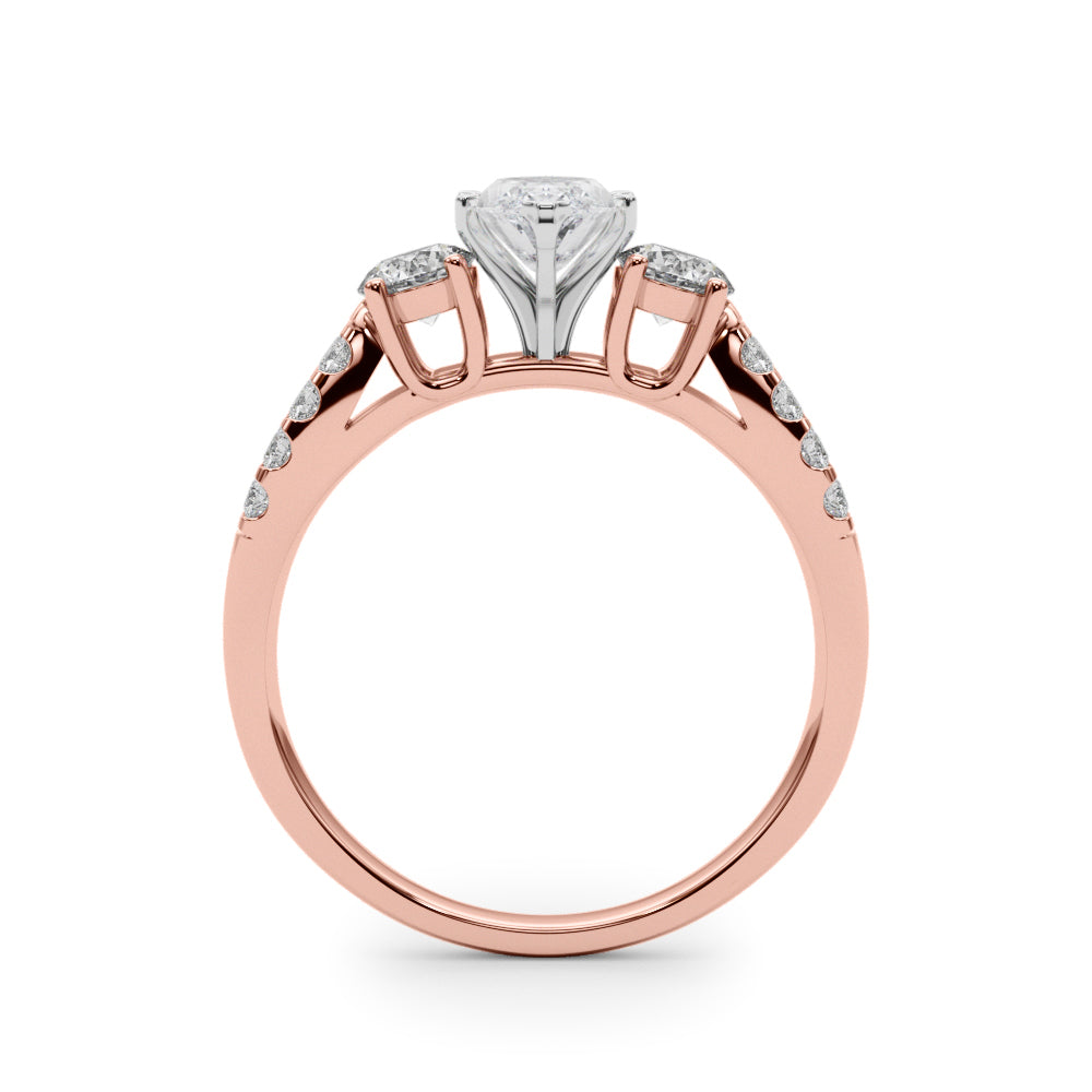 Rose gold Marquise Three-Stone Diamond Ring with Pavé Split Shank and Four-Prong Setting 2