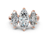 Rose gold Marquise Three-Stone Diamond Ring with Prong Setting on a Classic Band_15