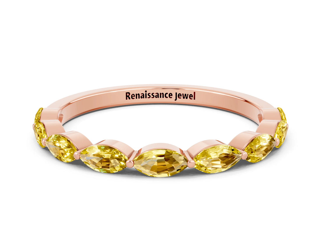 Rose gold Marquise Yellow Sapphire Half Eternity Band with Prong Setting_18