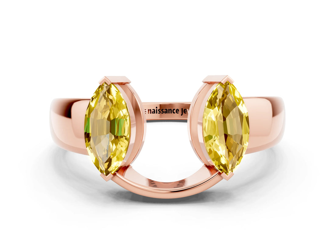 Rose gold Marquise Yellow Sapphire Open Band Ring with Tension Setting_18