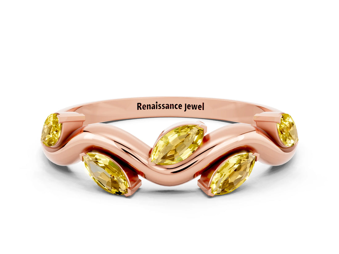 Rose gold Marquise Yellow Sapphire Twisted Band with Prong Setting_18