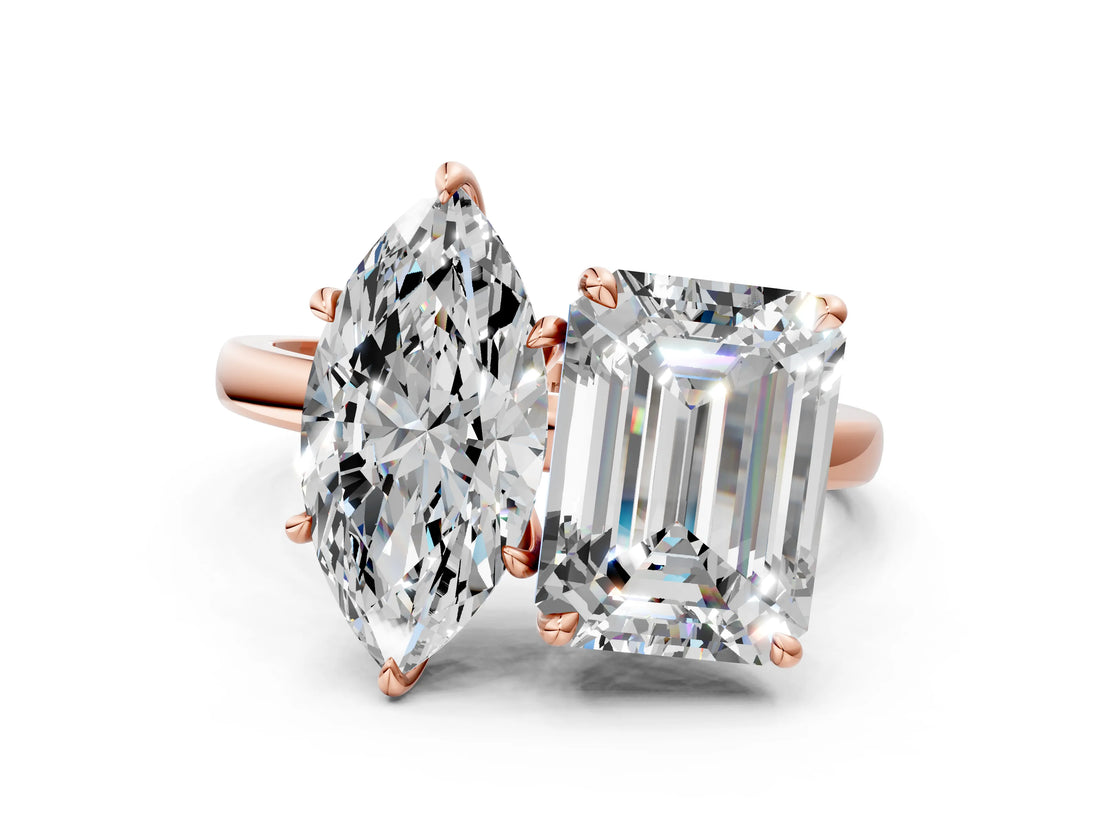 Rose gold Marquise and Emerald Cut Toi Moi Ring with Prong Setting_50