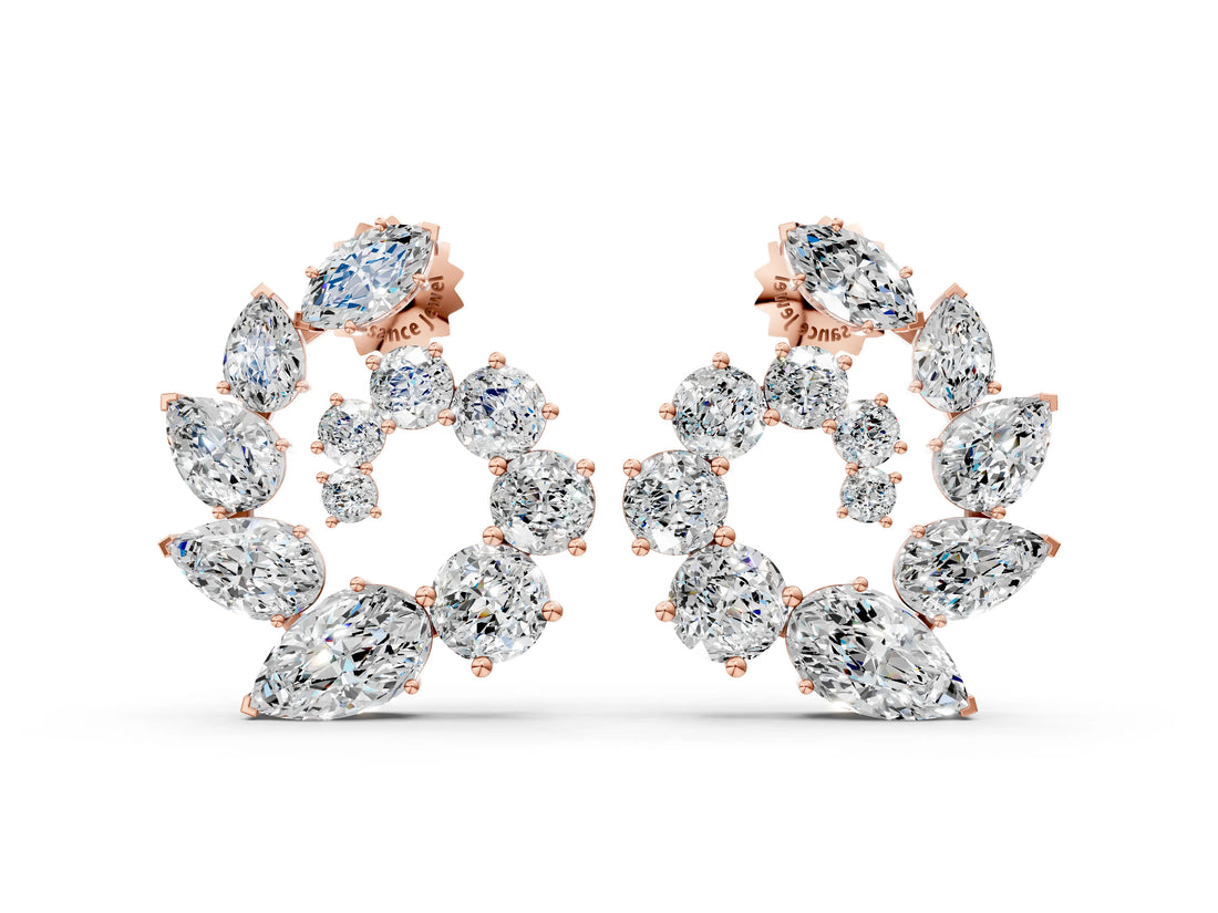 Rose gold Marquise and Pear Diamond Graduated Cluster Earrings