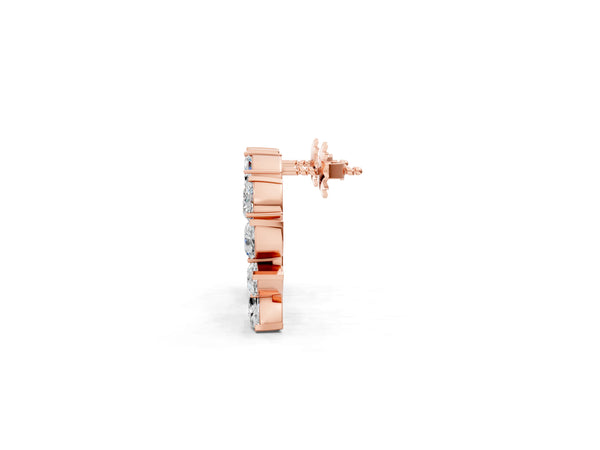 Rose gold Marquise, Pear and Round Diamond Graduated Cluster Stud Earrings