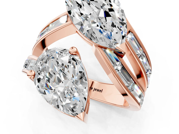 Rose gold Marquise and Pear Diamond Toi Moi Ring with Baguette Diamond Accents