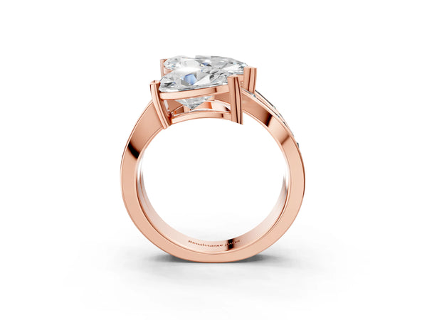 Rose gold Marquise and Pear Diamond Toi Moi Ring with Baguette Diamond Accents