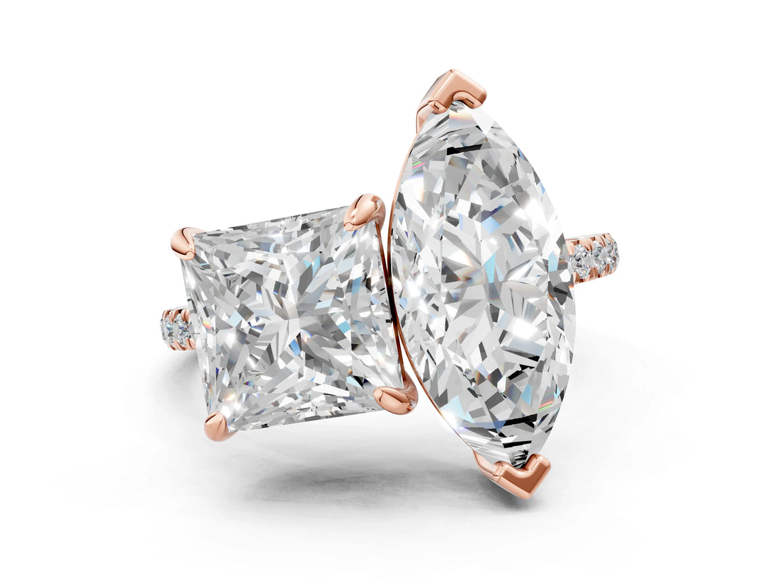 Rose gold Marquise and Princess Toi Moi Ring with Prong Setting and Micro Pave Band 1
