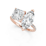 Rose gold Marquise and Princess Toi Moi Ring with Prong Setting and Pave Band 1